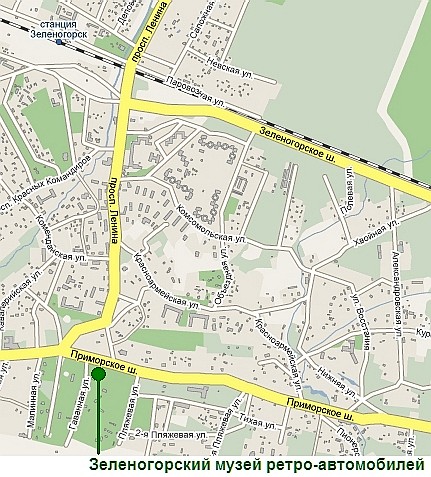 Карта проезда к музею ретро-автомобилей в Зеленогорске